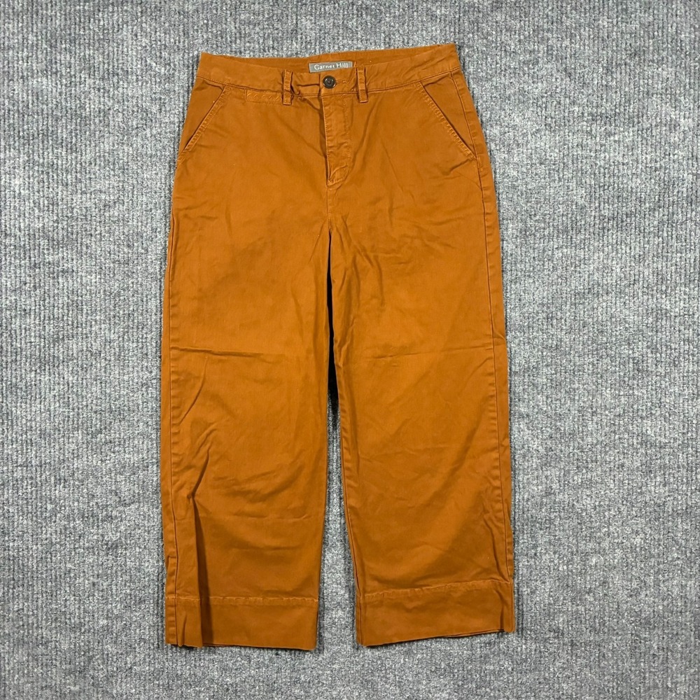 Garnet Hill Women Wide Leg Cropped Pants Size 6 Brown Cotton Stretch Mid Rise